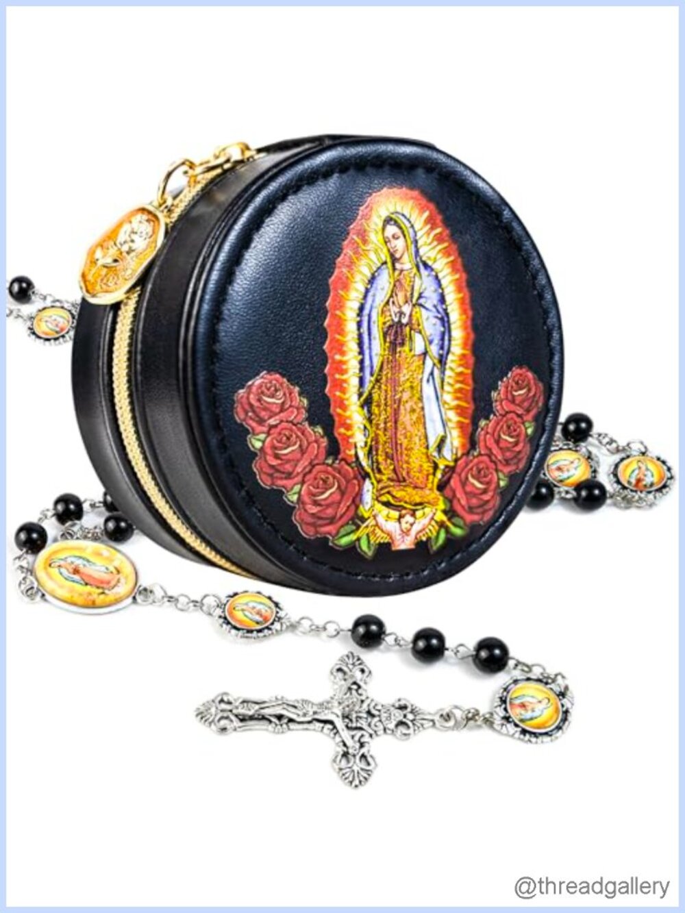 8mm Glass Pearl Catholic Rosary Necklace with Prayer Box 24in